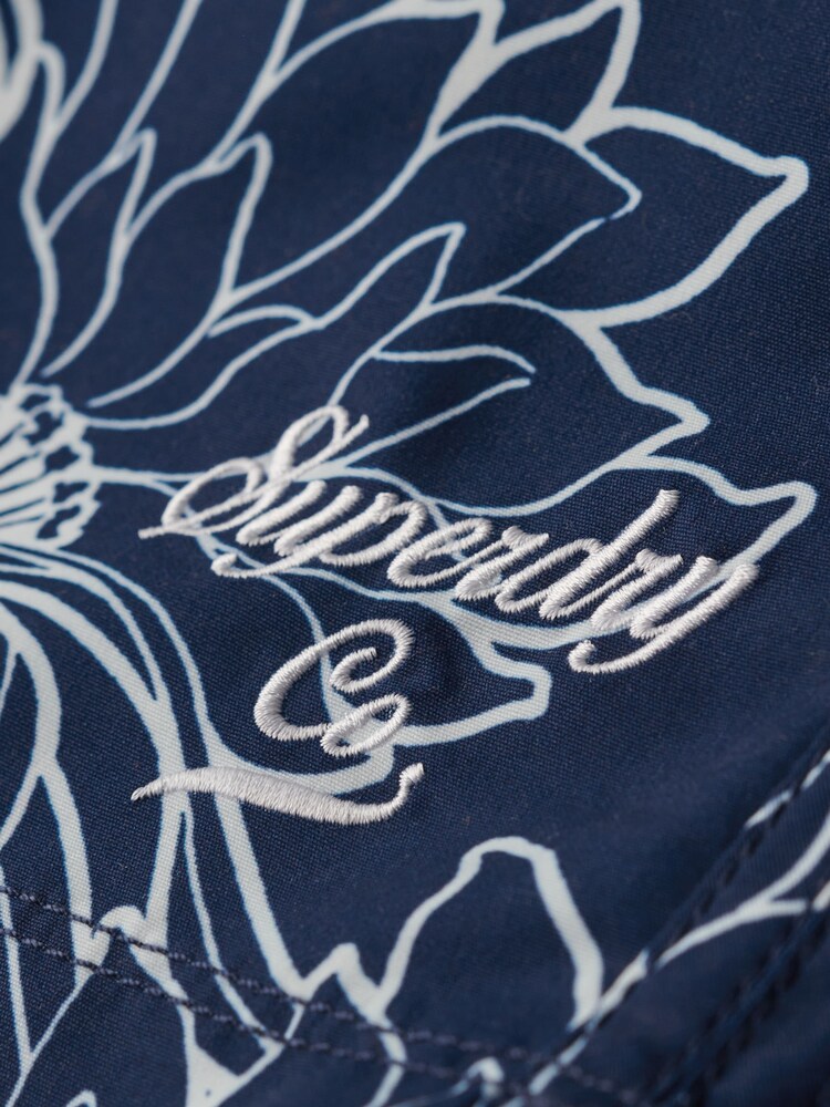 Superdry Blue Chrysanthemum Print Printed 15" Swim Shorts - Image 7 of 7