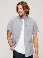 Superdry Grey 100% Cotton Vintage Oxford Short Sleeved Shirt - Image 1 of 6
