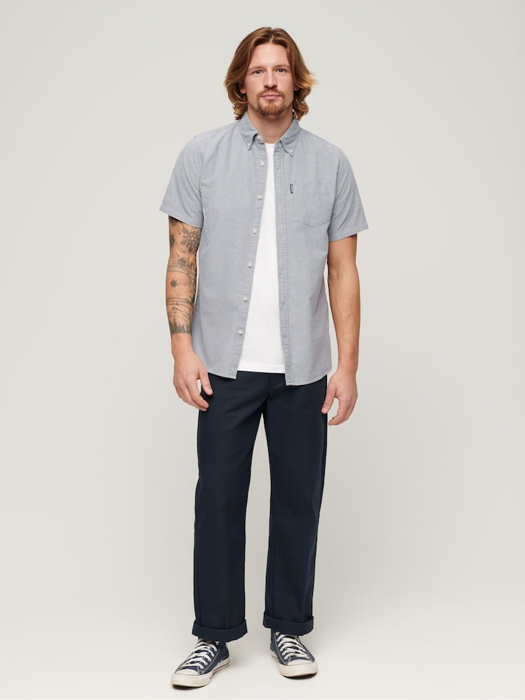 Superdry Grey 100% Cotton Vintage Oxford Short Sleeved Shirt - Image 2 of 6