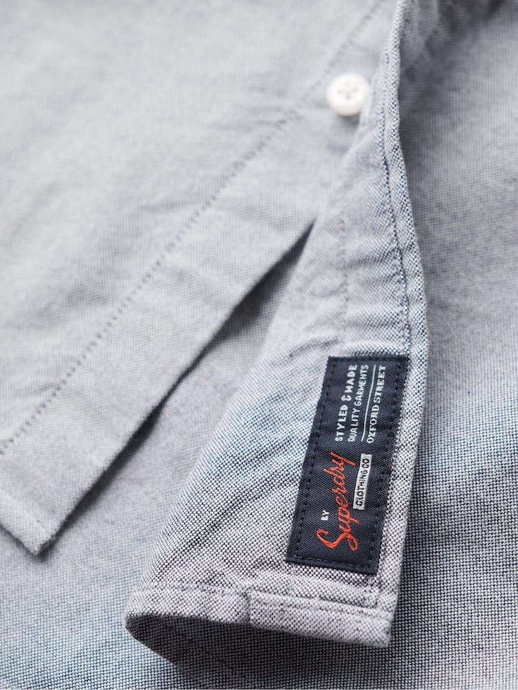 Superdry Grey 100% Cotton Vintage Oxford Short Sleeved Shirt - Image 6 of 6