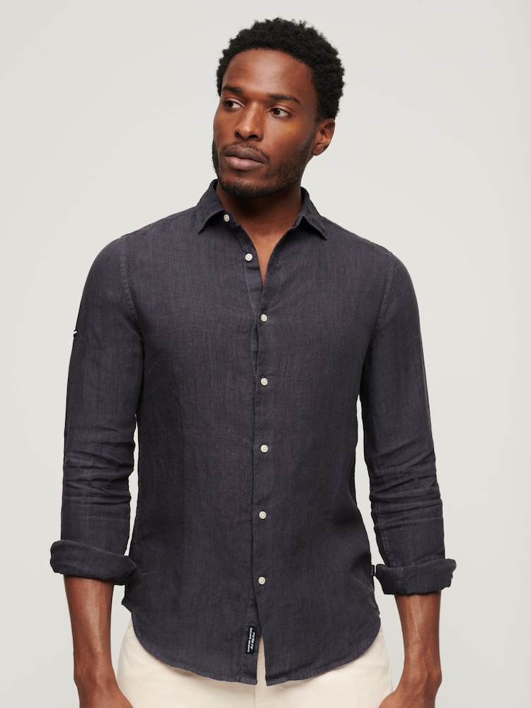 Superdry Grey Studios Casual 100% Linen Long Sleeved Shirt - Image 1 of 5