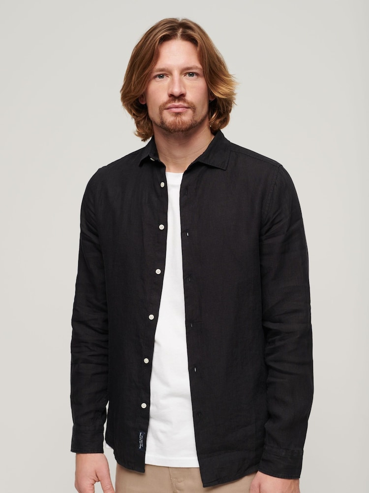 Superdry Black Studios Casual Linen Long Sleeved Shirt - Image 1 of 6