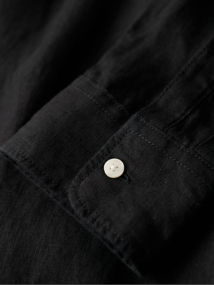 Superdry Black Studios Casual Linen Long Sleeved Shirt - Image 6 of 6