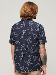 Синий - Superdry Short Sleeved Cotton/Linen Blend Beach Shirt - Изображение 2 из 7