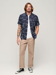 Синий - Superdry Short Sleeved Cotton/Linen Blend Beach Shirt - Изображение 3 из 7
