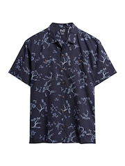 Синий - Superdry Short Sleeved Cotton/Linen Blend Beach Shirt - Изображение 4 из 7