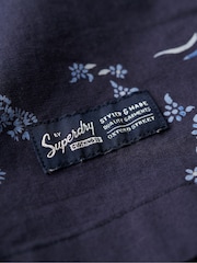 Синий - Superdry Short Sleeved Cotton/Linen Blend Beach Shirt - Изображение 6 из 7