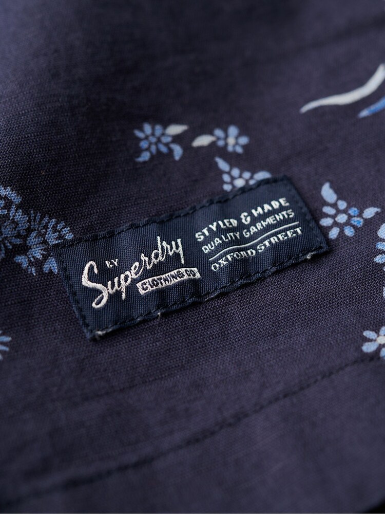 Superdry Blue Short Sleeved Cotton/Linen Blend Beach Shirt - Image 6 of 6