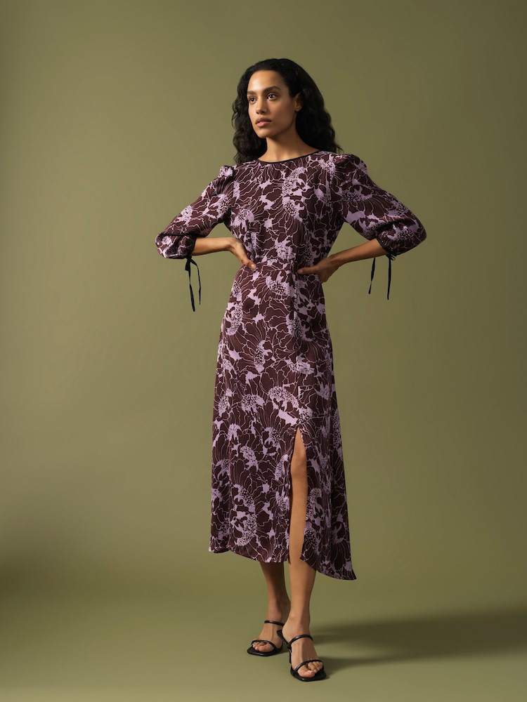 Great Plains Purple Mono Poppy Tie Back Dress - Image 1 of 5