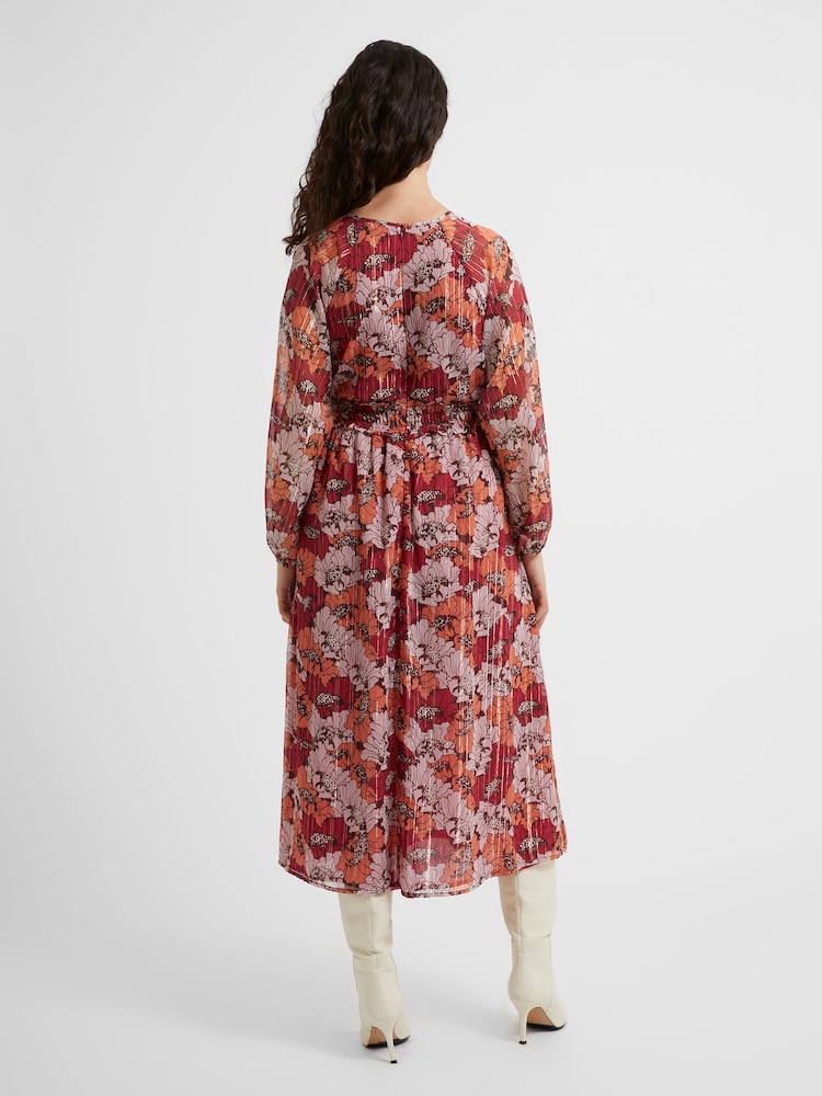 Great Plains Red Retro Poppy Long Sleeve Midi Dress - Image 2 of 5