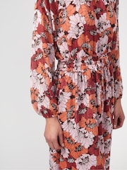 Great Plains Red Retro Poppy Long Sleeve Midi Dress - Image 4 of 5
