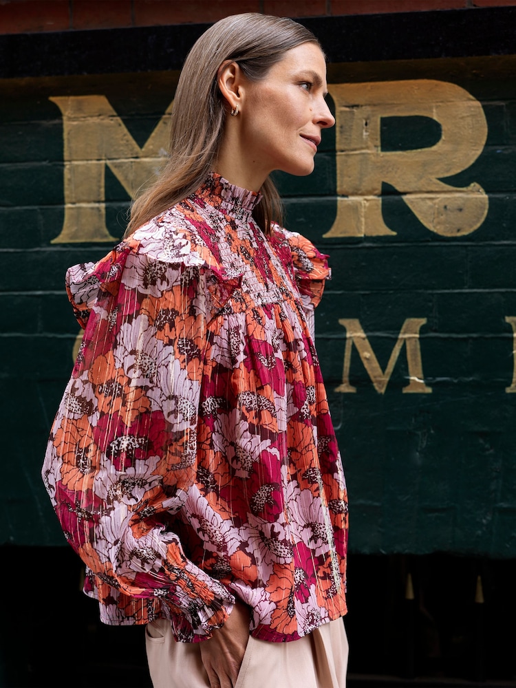 Great Plains Pink Floral Retro Poppy Smocked Top - Image 1 of 1