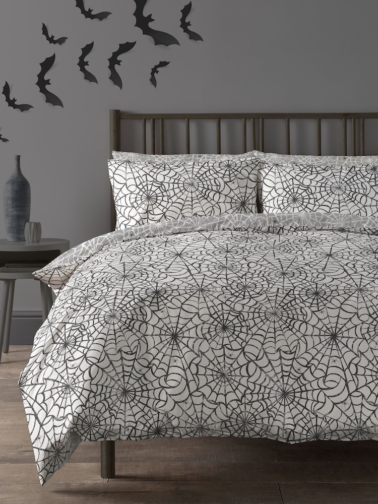 Copenhagen Home White Halloween Spider Web Duvet Cover & Pillowcase Set - Image 1 of 3