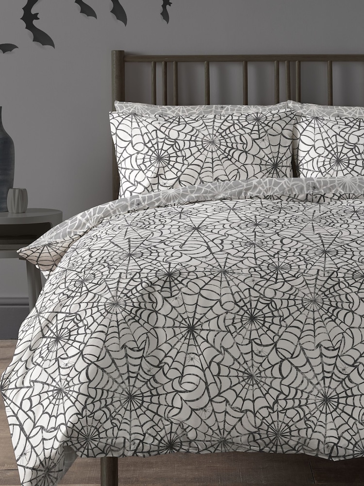 Copenhagen Home White Halloween Spider Web Duvet Cover & Pillowcase Set - Image 2 of 3