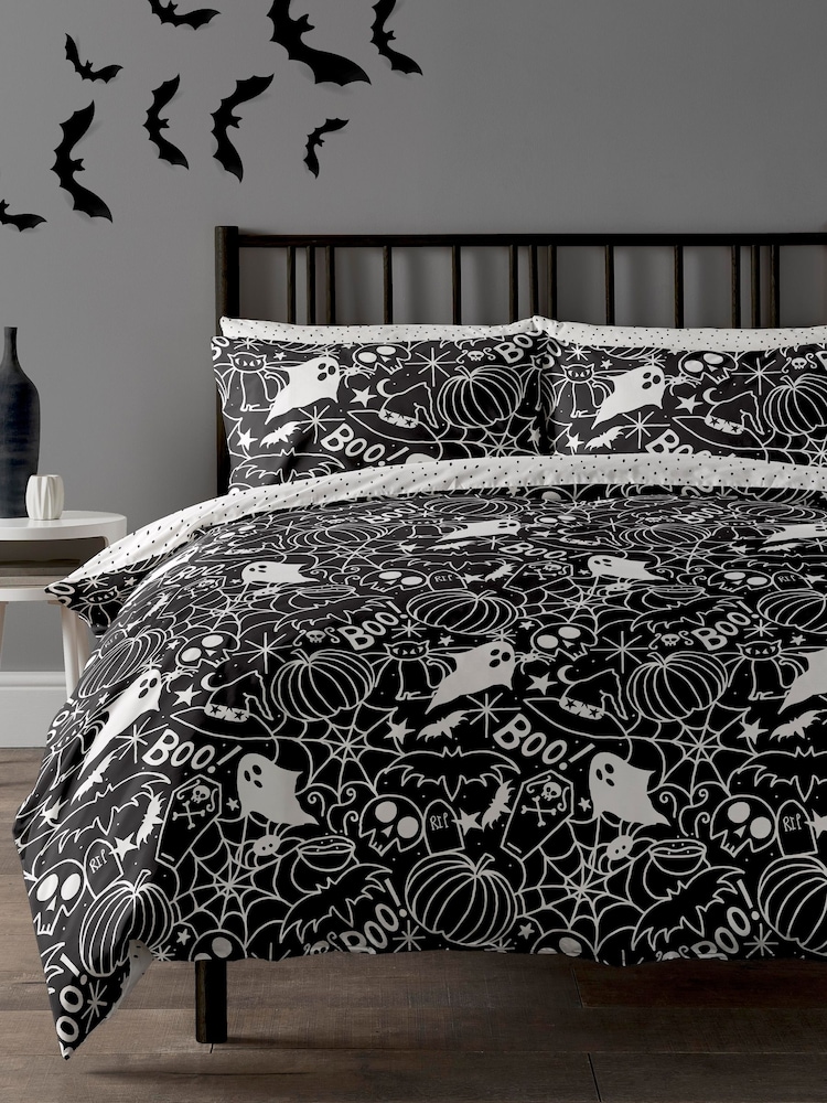 Copenhagen Home Black Death Doodle Duvet Cover & Pillowcase Set - Image 1 of 3
