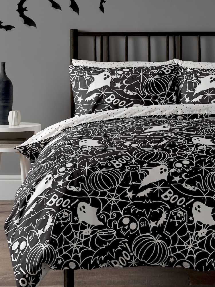 Copenhagen Home Black Death Doodle Duvet Cover & Pillowcase Set - Image 2 of 3