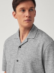 Bleu - Cuban Col Textured Jersey Manches courtes Chemises - Image 1 of 7