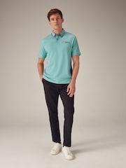 Aqua Blue 100% Cotton Short Sleeve Smart Collar Polo Shirt - Image 3 of 8