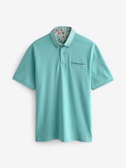 Aqua Blue 100% Cotton Short Sleeve Smart Collar Polo Shirt - Image 6 of 8