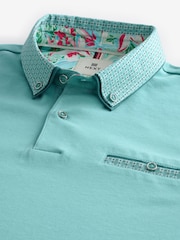 Aqua Blue 100% Cotton Short Sleeve Smart Collar Polo Shirt - Image 7 of 8