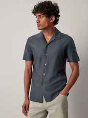 Slate Grey Textured Jersey Short Sleeve Shirt - Image 4 of 8