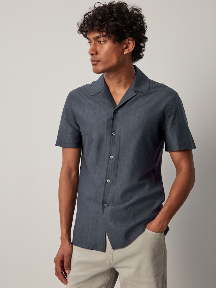 Slate Grey Textured Jersey Short Sleeve Shirt - Image 4 of 8