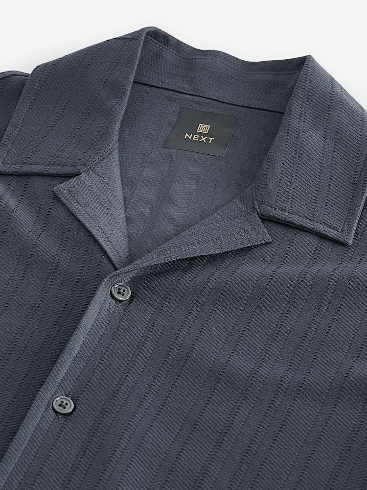 Slate Grey Textured Jersey Short Sleeve Shirt - Image 7 of 8