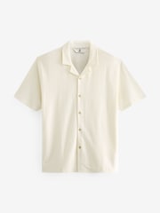 White 100% Cotton Cuban Collar Textured Jersey Short Sleeve Shirt - Image 5 of 7