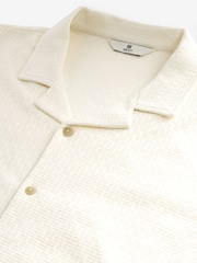 White 100% Cotton Cuban Collar Textured Jersey Short Sleeve Shirt - Image 6 of 7