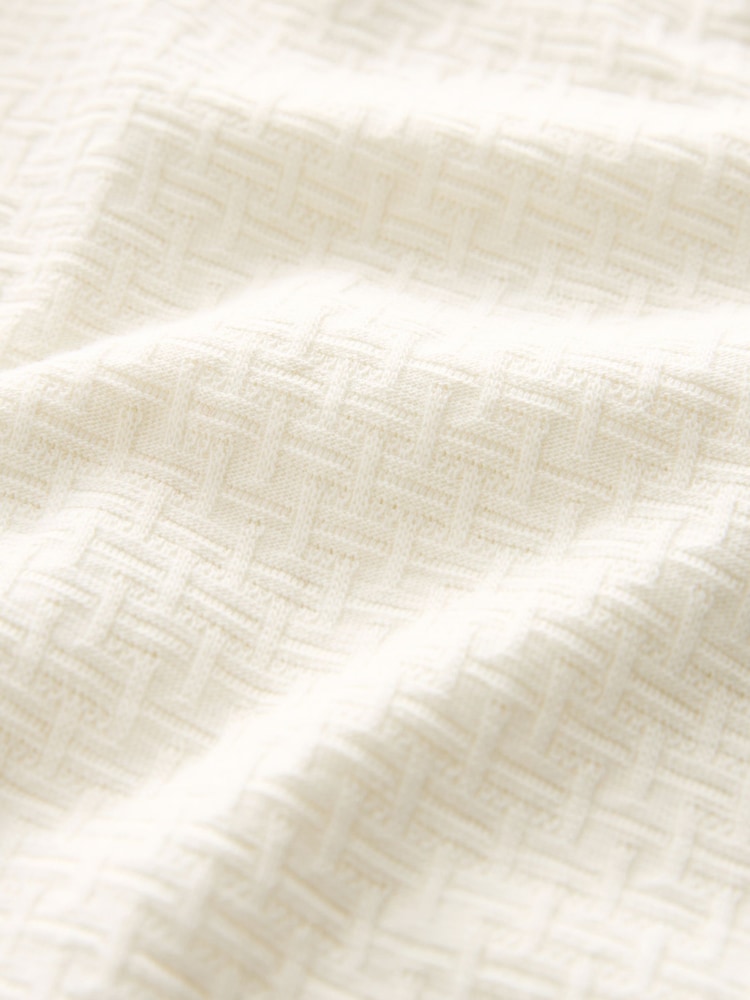 White 100% Cotton Cuban Collar Textured Jersey Short Sleeve Shirt - Image 7 of 7