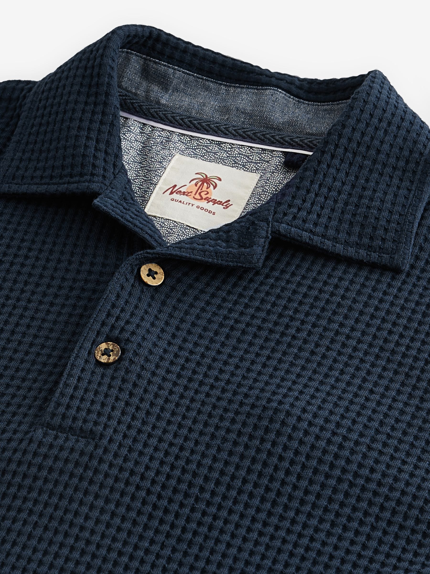 Buy Blue Textured Waffle Polo Shirt from Next Luxembourg Buy Blue Textured Waffle Polo Shirt from Next Luxembourg