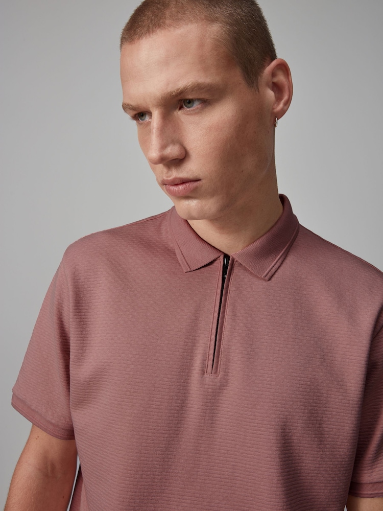 Pink Short Sleeve Textured Polo Shirt - Image 2 of 9