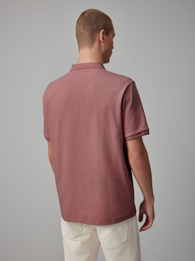 Pink Short Sleeve Textured Polo Shirt - Image 4 of 9