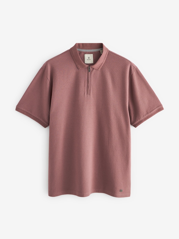 Pink Short Sleeve Textured Polo Shirt - Image 5 of 9