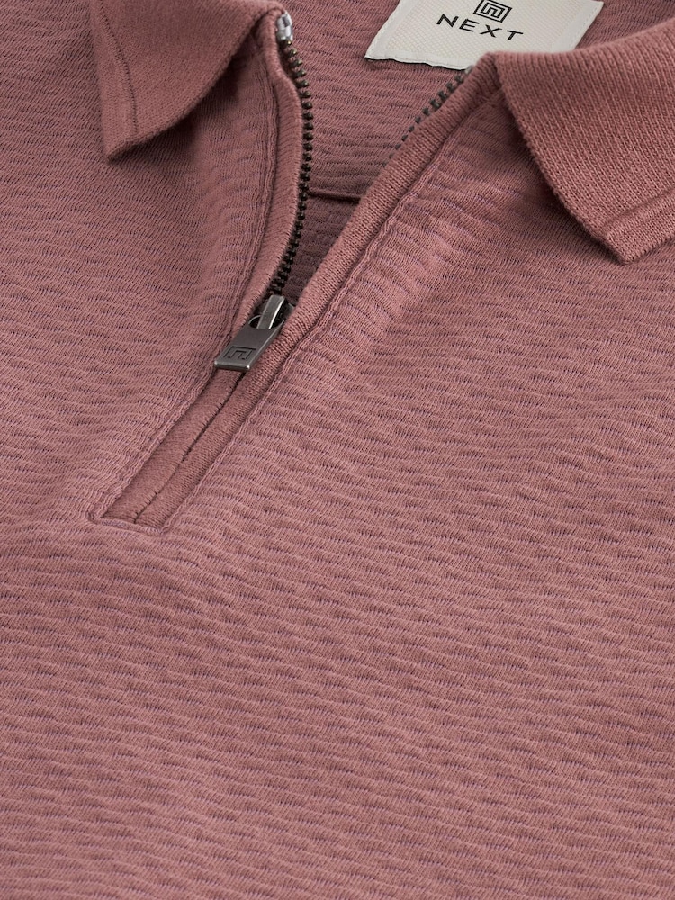 Pink Short Sleeve Textured Polo Shirt - Image 8 of 9