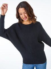 Roman Black Ribbed Batwing Jumper - Image 1 of 5