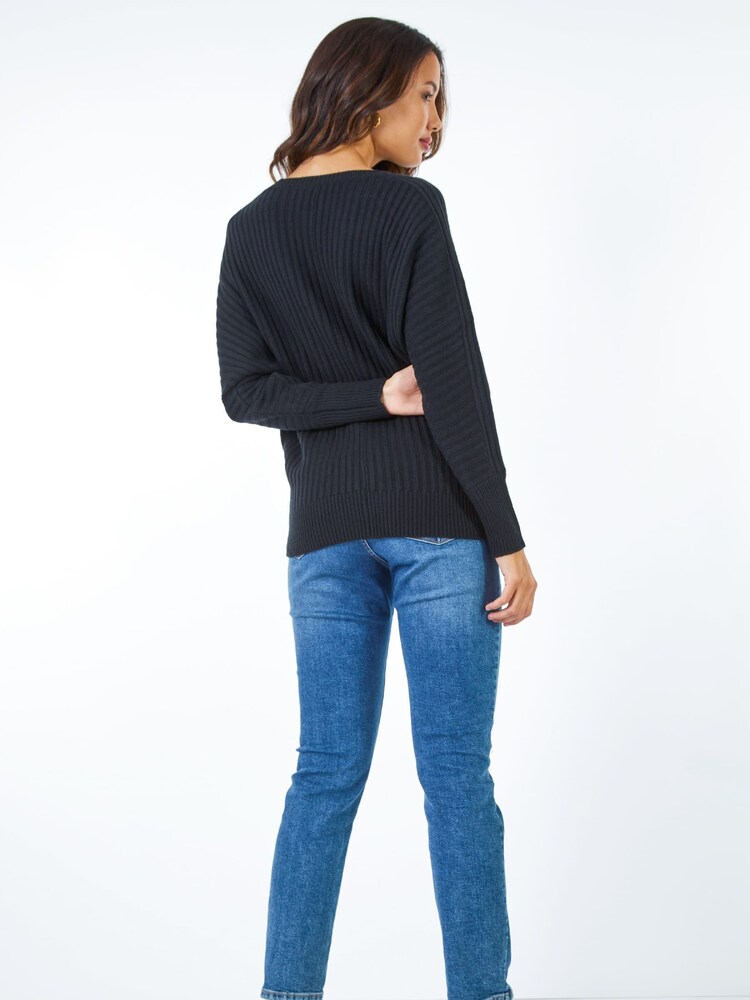 Roman Black Ribbed Batwing Jumper - Image 2 of 5