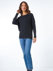 Roman Black Ribbed Batwing Jumper - Image 3 of 5