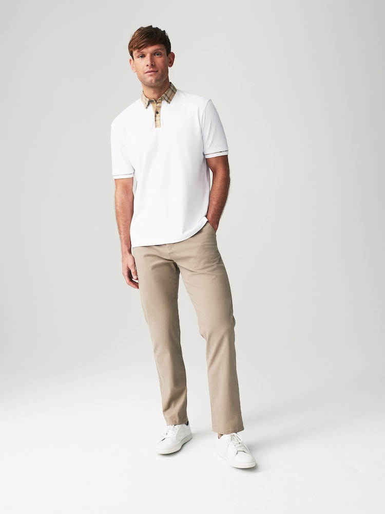 White Check 100% Cotton Short Sleeve Smart Collar Polo Shirt - Image 2 of 7
