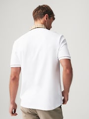 White Check 100% Cotton Short Sleeve Smart Collar Polo Shirt - Image 3 of 7