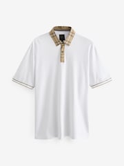 White Check 100% Cotton Short Sleeve Smart Collar Polo Shirt - Image 5 of 7