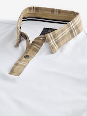 White Check 100% Cotton Short Sleeve Smart Collar Polo Shirt - Image 6 of 7