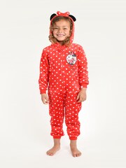 Brand Threads Red Disney Minnie Mouse Girls Hooded Onesie - Image 1 of 5