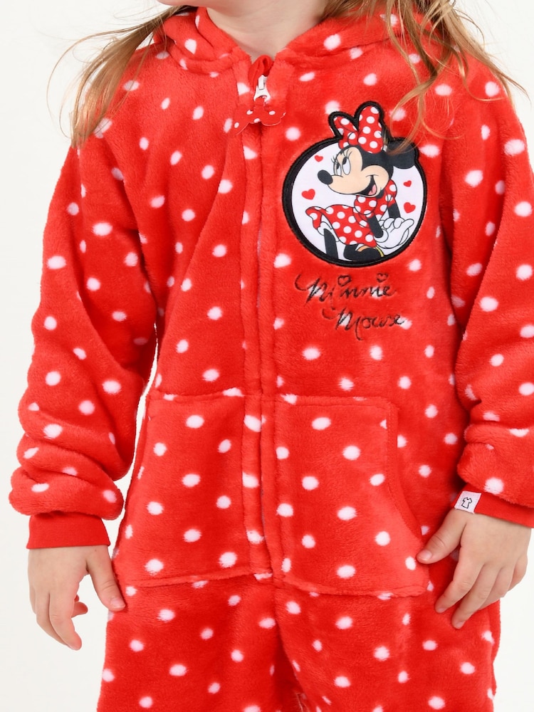 Brand Threads Red Disney Minnie Mouse Girls Hooded Onesie - Image 3 of 5