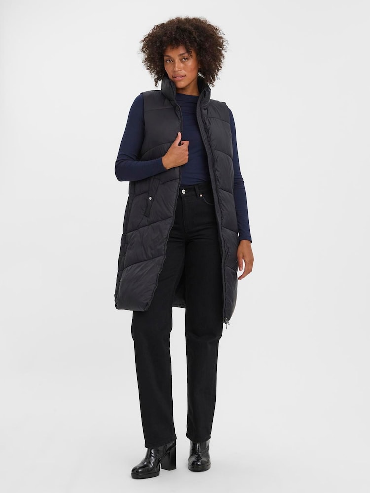 VERO MODA Black Longline Padded Gilet - Image 1 of 6