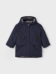 Name It Blue Teddy Lined Parka Jacket With Detachable Hood - Image 1 of 5
