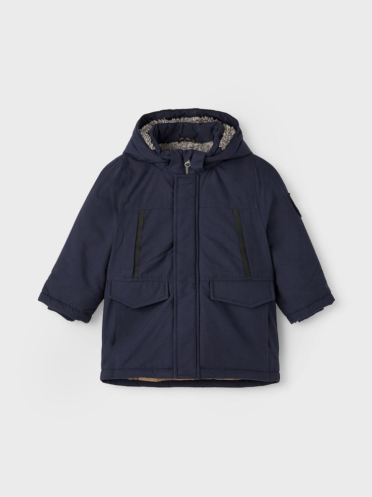Name It Blue Teddy Lined Parka Jacket With Detachable Hood - Image 1 of 5