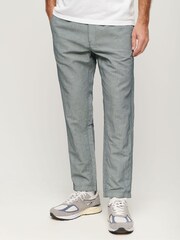 Superdry Grey 100% Cotton Drawstring Linen Trousers - Image 1 of 1