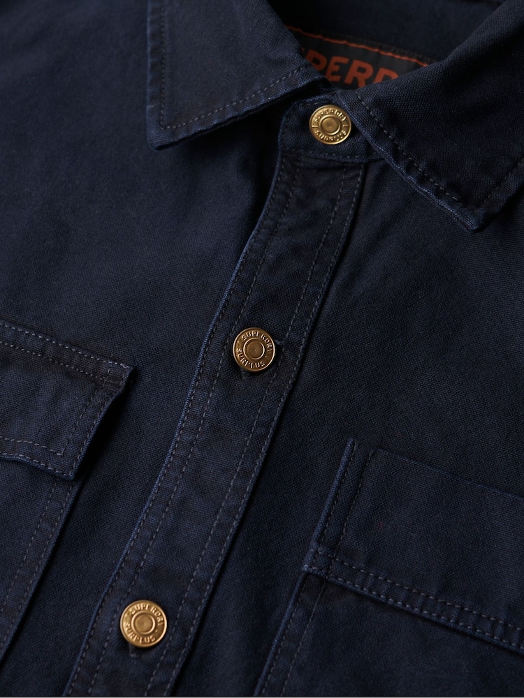 Superdry Blue Surplus Canvas Overshirt - Image 6 of 6