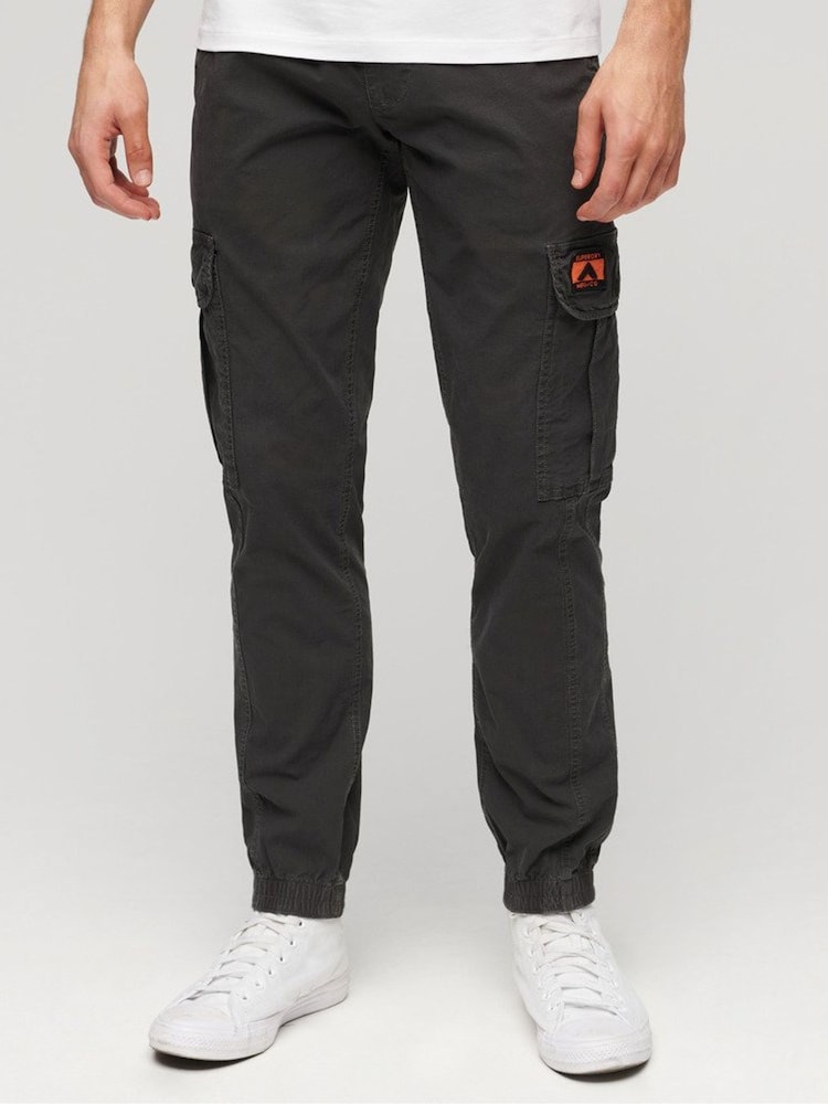 Superdry Black Slim Para 100% Cotton Cargo Trousers - Image 1 of 5